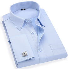 Cargar imagen en el visor de la galería, Vestido de manga larga con puños franceses para hombre, camisa con gemelos para fiesta de boda Social de corte Regular de alta calidad, camisa de talla grande 5XL 6XL
