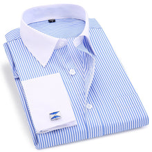 Cargar imagen en el visor de la galería, Vestido de manga larga con puños franceses para hombre, camisa con gemelos para fiesta de boda Social de corte Regular de alta calidad, camisa de talla grande 5XL 6XL