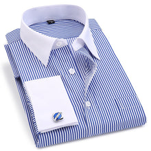 Cargar imagen en el visor de la galería, Vestido de manga larga con puños franceses para hombre, camisa con gemelos para fiesta de boda Social de corte Regular de alta calidad, camisa de talla grande 5XL 6XL