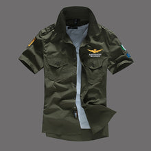 Cargar imagen en el visor de la galería, Nuevas camisas militares de manga corta para hombres 6XL, moda de verano, camisa informal bordada de algodón de alta calidad Air Force One MA1 AE12002