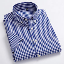 Cargar imagen en el visor de la galería, Camisas informales Oxford de alta calidad para hombre, camisas sociales a cuadros de diseño informal, camisas de vestir de manga corta 100% algodón para hombre