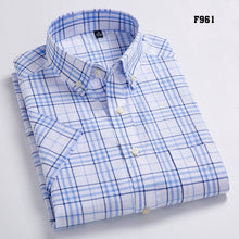 Cargar imagen en el visor de la galería, Camisas informales Oxford de alta calidad para hombre, camisas sociales a cuadros de diseño informal, camisas de vestir de manga corta 100% algodón para hombre