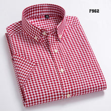 Cargar imagen en el visor de la galería, Camisas informales Oxford de alta calidad para hombre, camisas sociales a cuadros de diseño informal, camisas de vestir de manga corta 100% algodón para hombre
