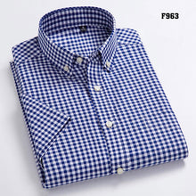 Cargar imagen en el visor de la galería, Camisas informales Oxford de alta calidad para hombre, camisas sociales a cuadros de diseño informal, camisas de vestir de manga corta 100% algodón para hombre