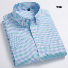 Cargar imagen en el visor de la galería, Camisas informales Oxford de alta calidad para hombre, camisas sociales a cuadros de diseño informal, camisas de vestir de manga corta 100% algodón para hombre