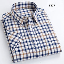 Cargar imagen en el visor de la galería, Camisas informales Oxford de alta calidad para hombre, camisas sociales a cuadros de diseño informal, camisas de vestir de manga corta 100% algodón para hombre