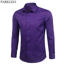 Load image into Gallery viewer, Purple Men's Bamboo Fiber Dress Shirt 2018 Brand New Slim Fit Long Sleeve Chemise Homme Non Iron Easy Care Formal Shirt For Men