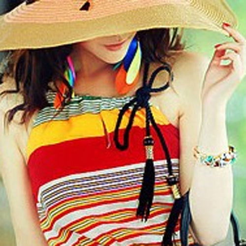 Pendientes largos con forma de pluma hechos a mano de Color de contraste bohemio para mujer