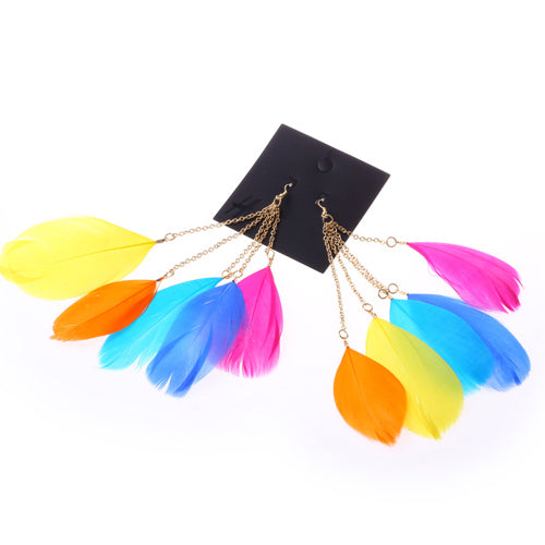 Pendientes largos con forma de pluma hechos a mano de Color de contraste bohemio para mujer