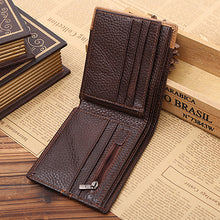 Load image into Gallery viewer, Men Coffee Full-Grain Leather Bifold Wallet Credit Card Holder Slim Coin Purse
