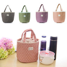 Load image into Gallery viewer, Portable Linen Cotton Polka Dot Drawstring Insulated Food Lunch Box Bag Gift
