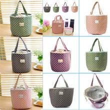 Load image into Gallery viewer, Portable Linen Cotton Polka Dot Drawstring Insulated Food Lunch Box Bag Gift
