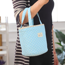 Load image into Gallery viewer, Portable Linen Cotton Polka Dot Drawstring Insulated Food Lunch Box Bag Gift
