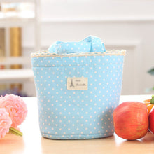 Load image into Gallery viewer, Portable Linen Cotton Polka Dot Drawstring Insulated Food Lunch Box Bag Gift
