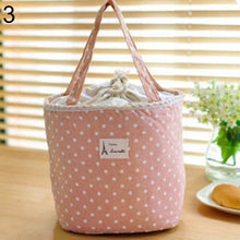 Load image into Gallery viewer, Portable Linen Cotton Polka Dot Drawstring Insulated Food Lunch Box Bag Gift
