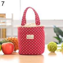 Load image into Gallery viewer, Portable Linen Cotton Polka Dot Drawstring Insulated Food Lunch Box Bag Gift
