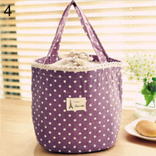 Load image into Gallery viewer, Portable Linen Cotton Polka Dot Drawstring Insulated Food Lunch Box Bag Gift
