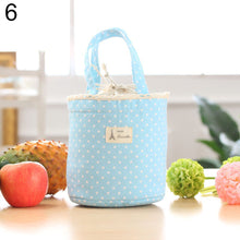 Load image into Gallery viewer, Portable Linen Cotton Polka Dot Drawstring Insulated Food Lunch Box Bag Gift
