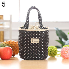 Load image into Gallery viewer, Portable Linen Cotton Polka Dot Drawstring Insulated Food Lunch Box Bag Gift
