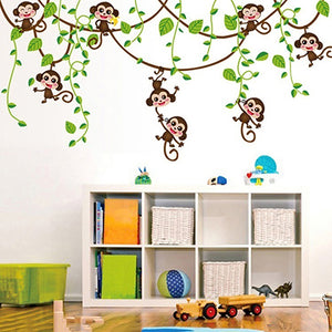 Home Kid Room Decoration Cartoon Cute Monkeys Climbing Jungle Tree Wall Sticker