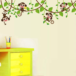Home Kid Room Decoration Cartoon Cute Monkeys Climbing Jungle Tree Wall Sticker