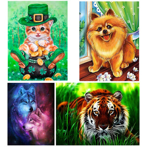 Cute Animals Dog Lion Cat Cross Stitch DIY Resin Diamond Painting Home Decor