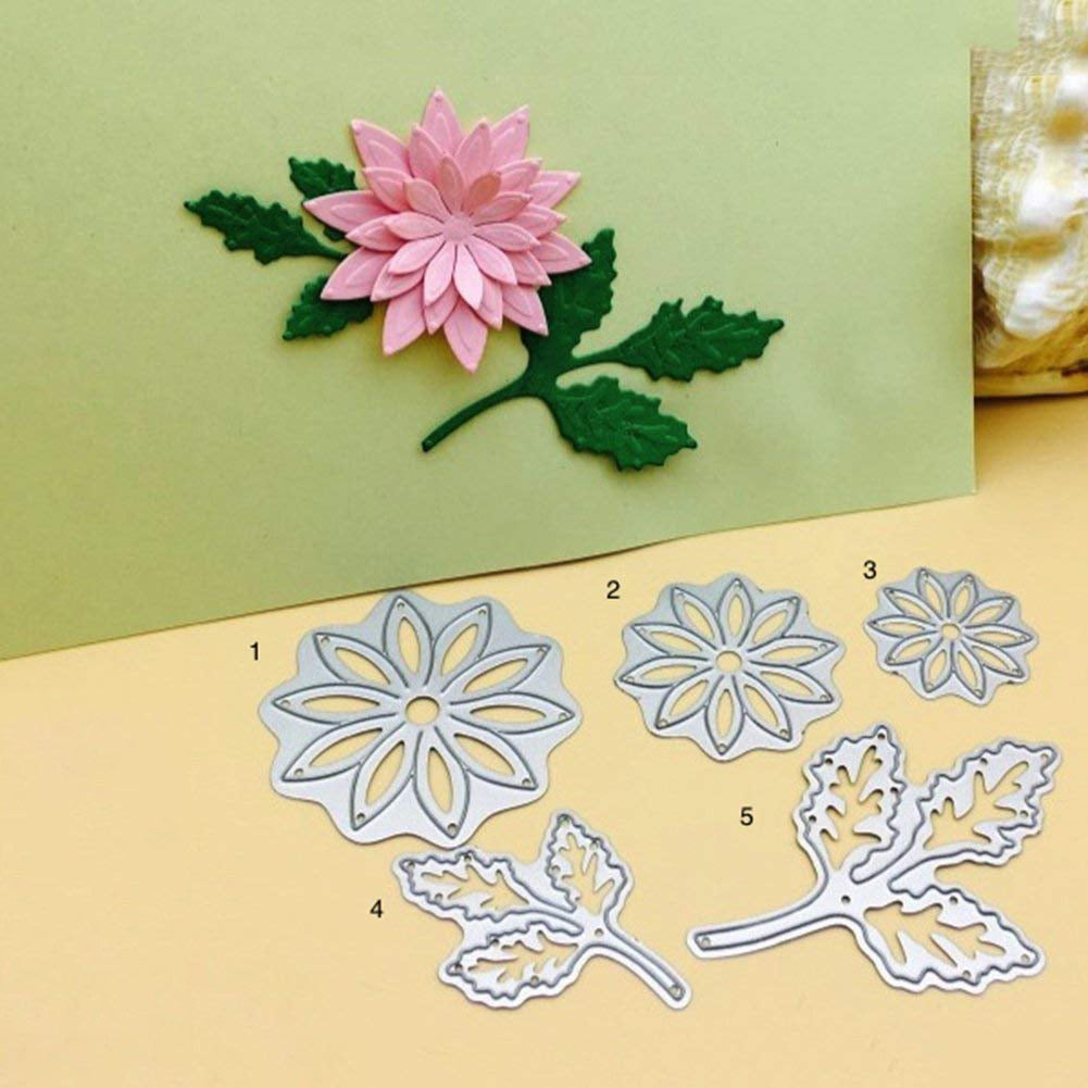 Troqueles de corte con relieve de acero al carbono, hoja de flores, decoración artesanal para álbum de recortes, 5 uds.