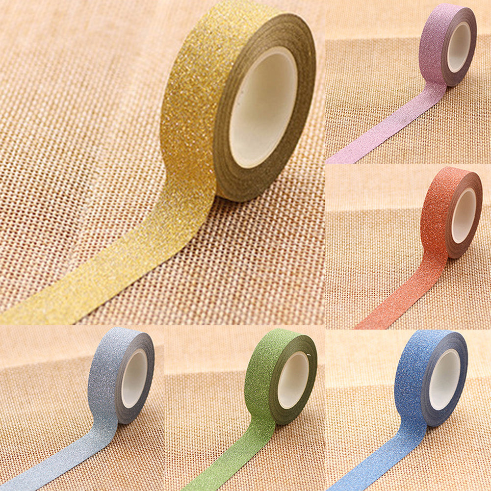 10m Glitter Washi Sticky Paper Masking Adhesive Tape Label Decorative DIY Craft