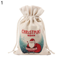 Load image into Gallery viewer, Merry Christmas Santa Claus Xmas Tree Wreath Print Canvas Gift Storage Cinch Bag
