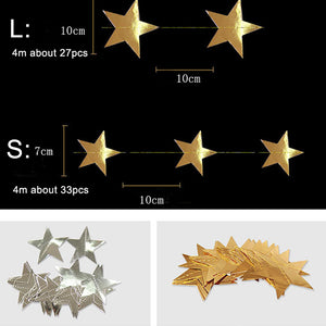 4m Estrellas de cinco puntas Efecto espejo Colgante Cadena de papel Fiesta Hogar Decoración DIY