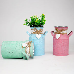 Round Cylindrical Flower Plant Pot Planter Iron Art Garden Living Room Decor