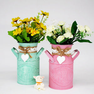 Round Cylindrical Flower Plant Pot Planter Iron Art Garden Living Room Decor