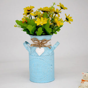 Round Cylindrical Flower Plant Pot Planter Iron Art Garden Living Room Decor