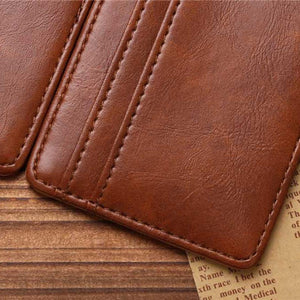 Men Vintage Faux Leather Money Clip Card Holder Pocket Slim Bifold Magic Wallet
