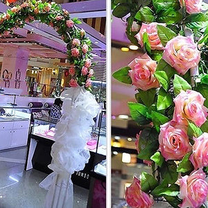 Artificial flor de rosa de seda falsa hiedra vid guirnalda colgante boda DIY decoración del hogar
