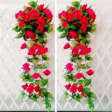 Cargar imagen en el visor de la galería, Artificial flor de rosa de seda falsa hiedra vid guirnalda colgante boda DIY decoración del hogar
