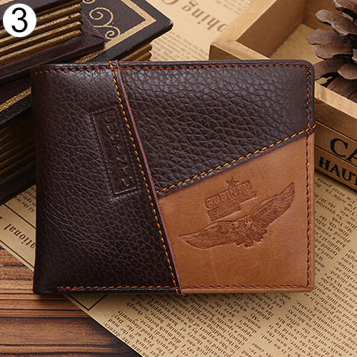 Men Coffee Full-Grain Leather Bifold Wallet Credit Card Holder Slim Coin Purse