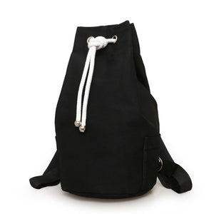 Men's Solid Color Drawstring Canvas Large Capacity Bucket Bag Casual Backpack