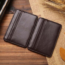 Load image into Gallery viewer, Men Vintage Faux Leather Money Clip Card Holder Pocket Slim Bifold Magic Wallet
