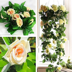 Artificial flor de rosa de seda falsa hiedra vid guirnalda colgante boda DIY decoración del hogar