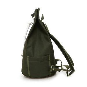 Men's Solid Color Drawstring Canvas Large Capacity Bucket Bag Casual Backpack
