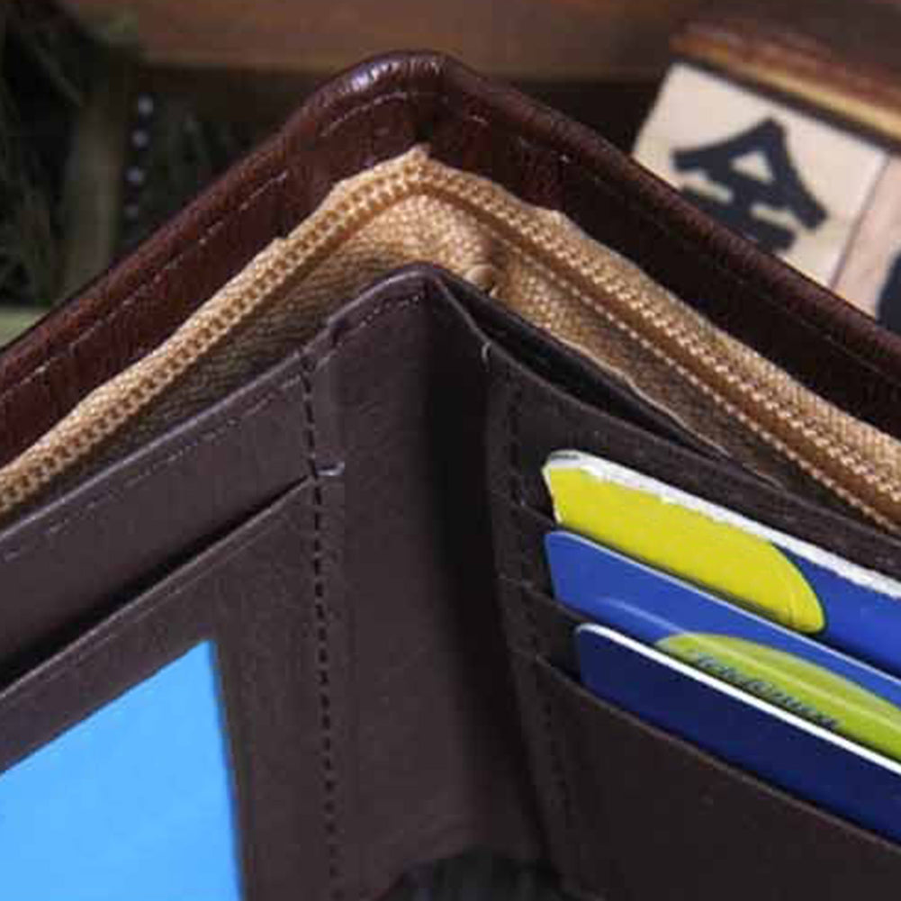 Cartera plegable de piel sintética para hombre, tarjetero de crédito/identificación, monedero corto y delgado