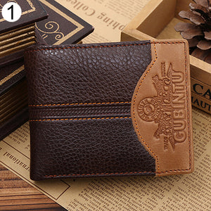 Men Coffee Full-Grain Leather Bifold Wallet Credit Card Holder Slim Coin Purse