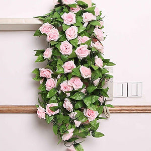 Artificial flor de rosa de seda falsa hiedra vid guirnalda colgante boda DIY decoración del hogar