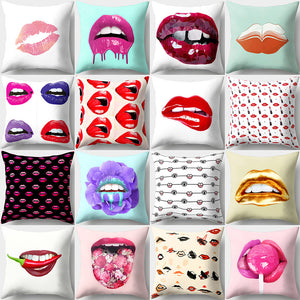 Hot Sexy Lips Print Square Throw Pillow Cover Cushion Case Car Home Sofa Decor