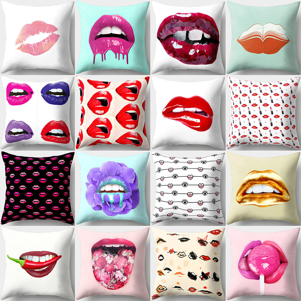 Hot Sexy Lips Print Square Throw Pillow Cover Cushion Case Car Home Sofa Decor