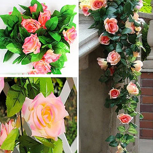 Artificial flor de rosa de seda falsa hiedra vid guirnalda colgante boda DIY decoración del hogar