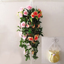 Cargar imagen en el visor de la galería, Artificial flor de rosa de seda falsa hiedra vid guirnalda colgante boda DIY decoración del hogar
