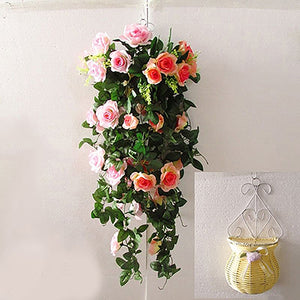 Artificial flor de rosa de seda falsa hiedra vid guirnalda colgante boda DIY decoración del hogar
