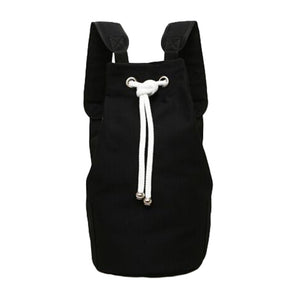 Men's Solid Color Drawstring Canvas Large Capacity Bucket Bag Casual Backpack